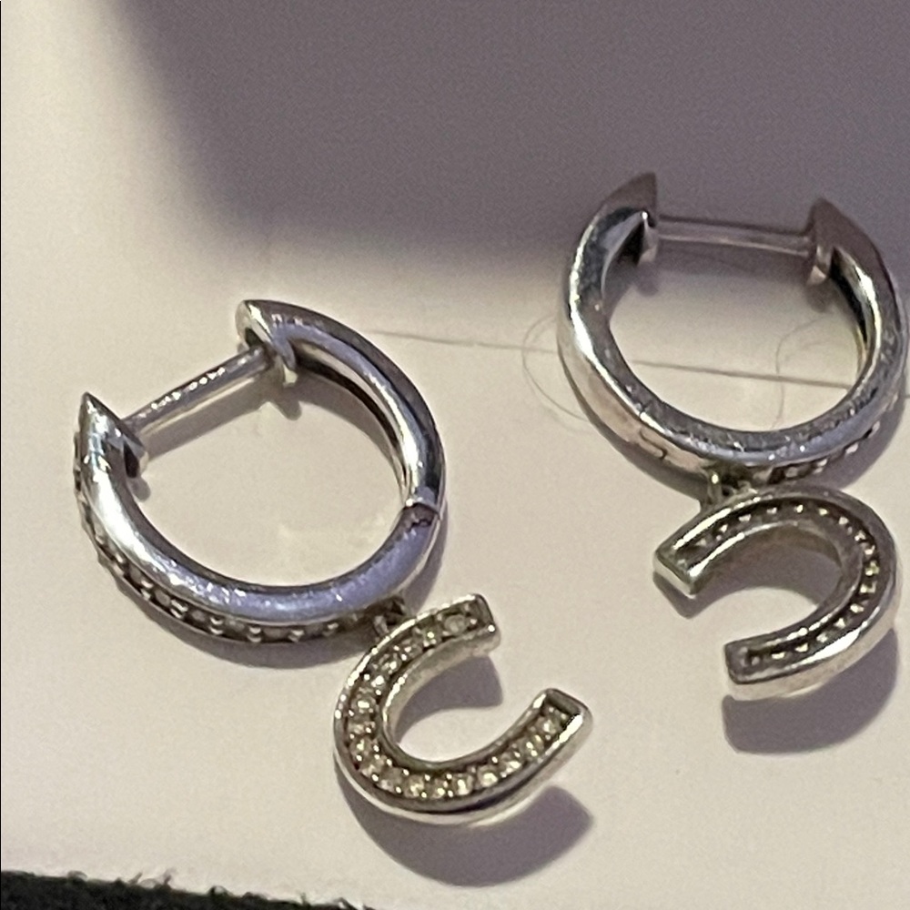 925 Silver Hoop Dimond Accents Earrings Initial C